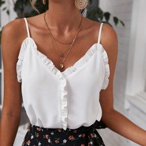 Boho frill trim V neck cami top